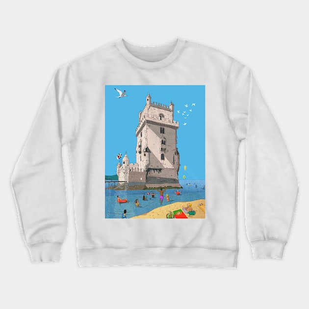 Belém Tower, Tower of Saint Vincent Lisbon Illustration Crewneck Sweatshirt by Wall-Art-Sketch